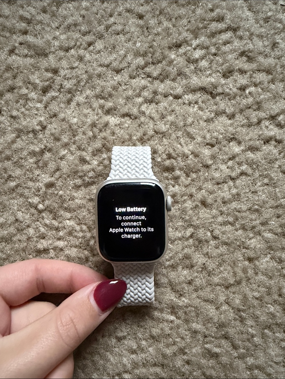Series 7 Apple Watch Silver Case with White Braided Solo Loop Band